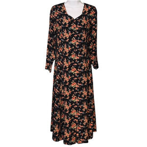 Vintage 80s Erika Midi Dress Sz Small Full Button A Line Floral Cottage Peasant